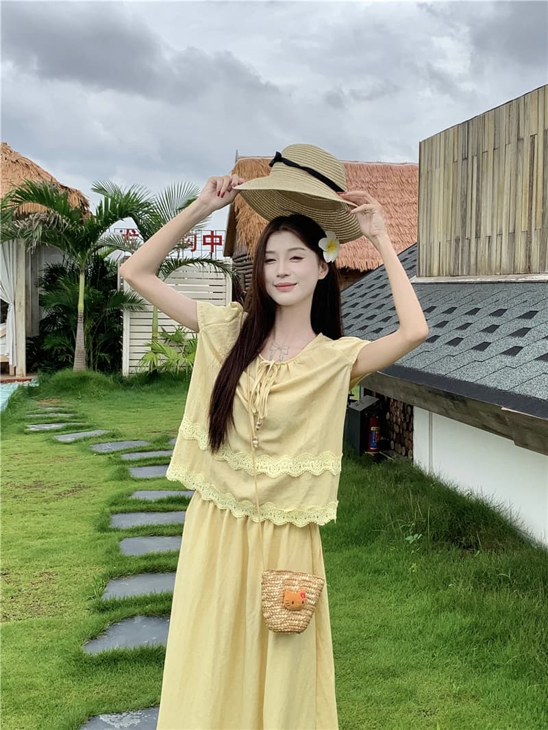 실사 프랑스식 루즈핏 달콤함 레이스 레이스 물결무늬 홀로우 아웃 계단식 품격 작은 대중 세트 상세 이미지 10