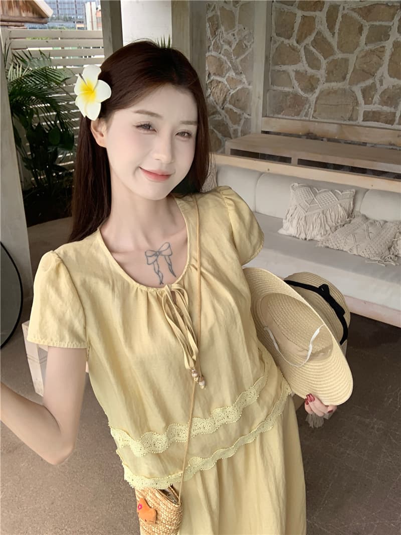 실사 프랑스식 루즈핏 달콤함 레이스 레이스 물결무늬 홀로우 아웃 계단식 품격 작은 대중 세트 상세 이미지 14