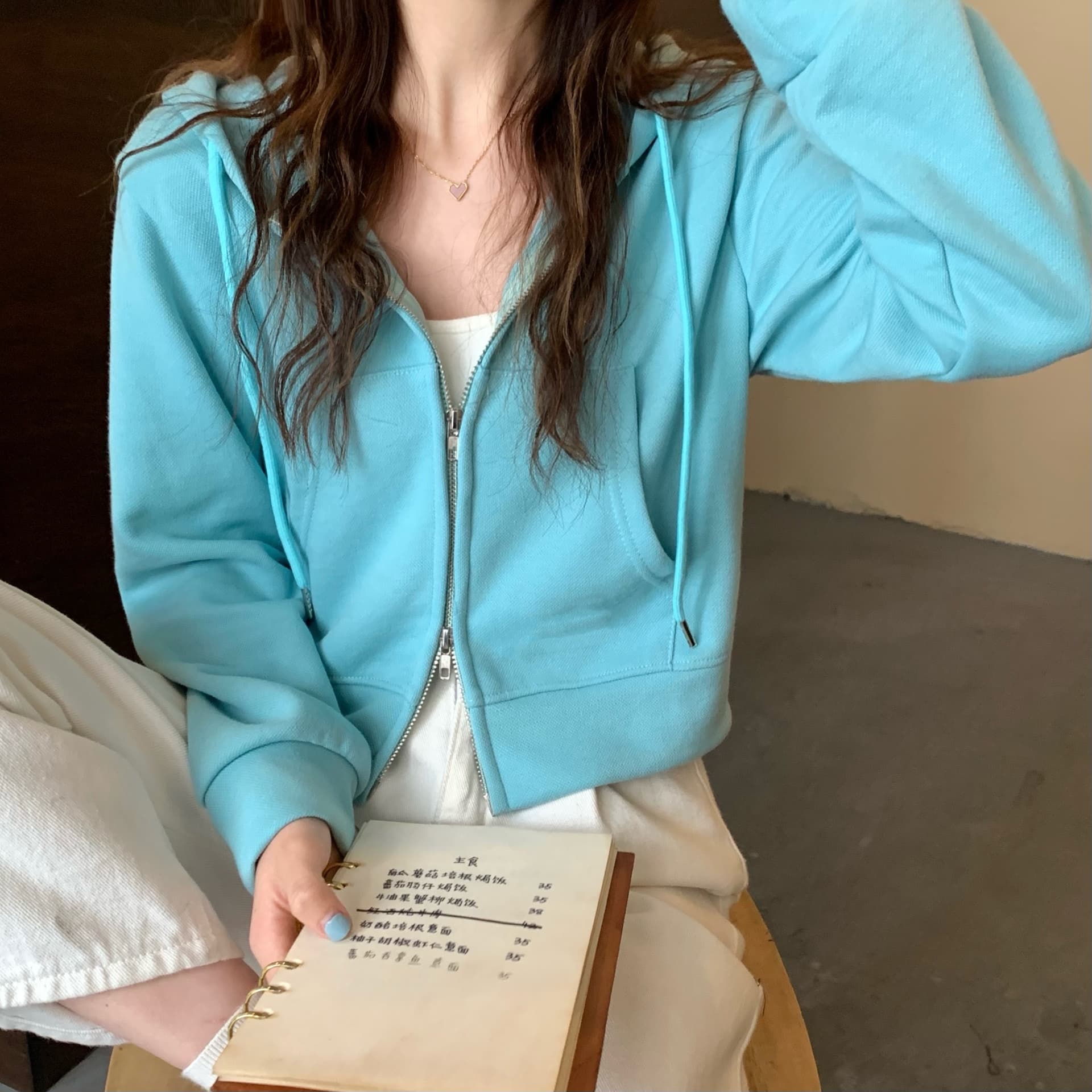 실사 새로운 열기 학기 한국 스타일 학생 캐주얼 후드티 오픈 가디건 지퍼 후드 작은 외투 상세 이미지 35