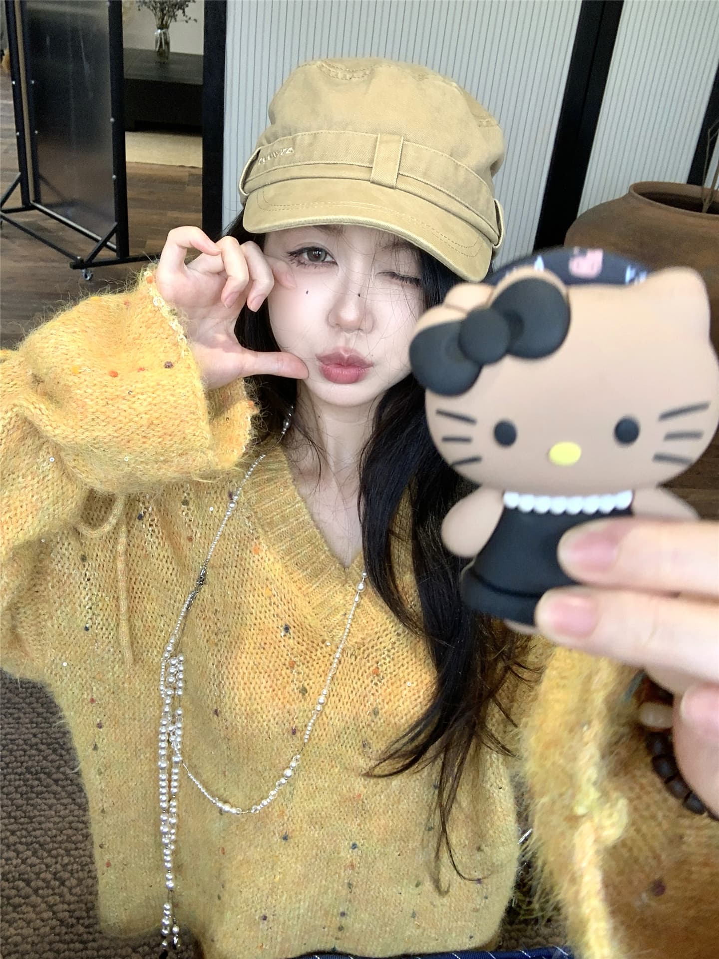 실사 이른 가을 부드러운 바람 가을 겨울 달콤함 V넥 스팽글 색상 포인트 스웨터 여자 루즈핏 슬림해 보이는 외출용 스웨터 상세 이미지 18