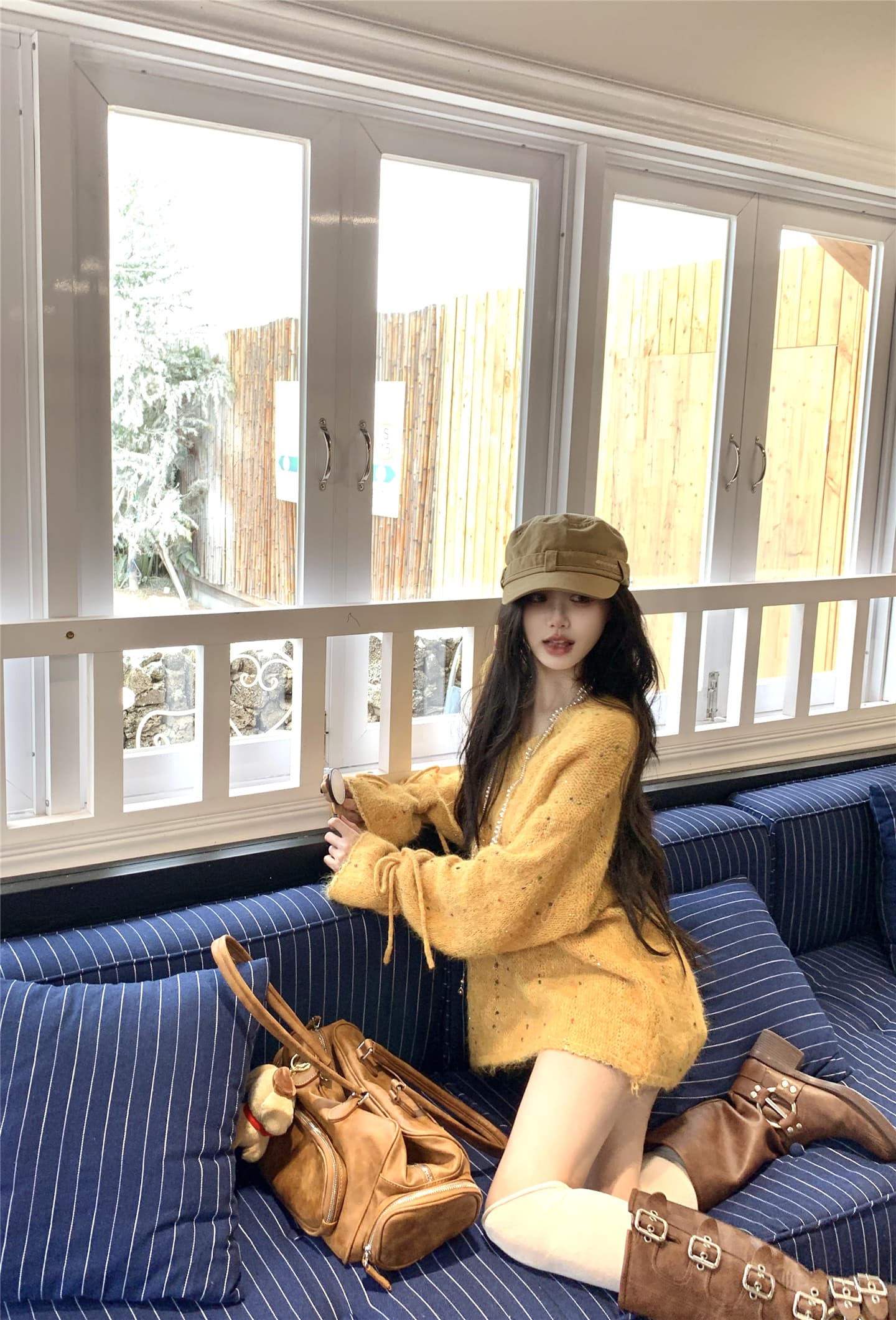 실사 이른 가을 부드러운 바람 가을 겨울 달콤함 V넥 스팽글 색상 포인트 스웨터 여자 루즈핏 슬림해 보이는 외출용 스웨터 상세 이미지 25