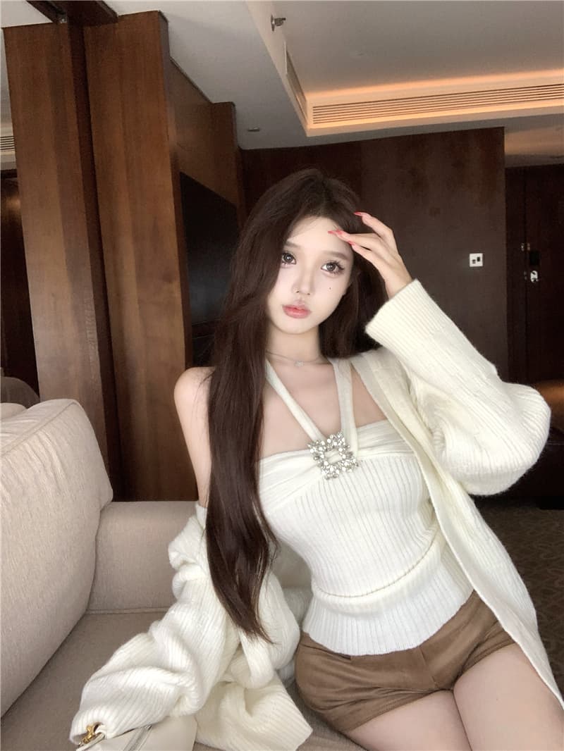 실사 soft 부드러운 우유 푸 다이아몬드 세팅 느긋한 양모 오픈 가디건 다용도 슬림해 보이는 반바지 상세 이미지 4