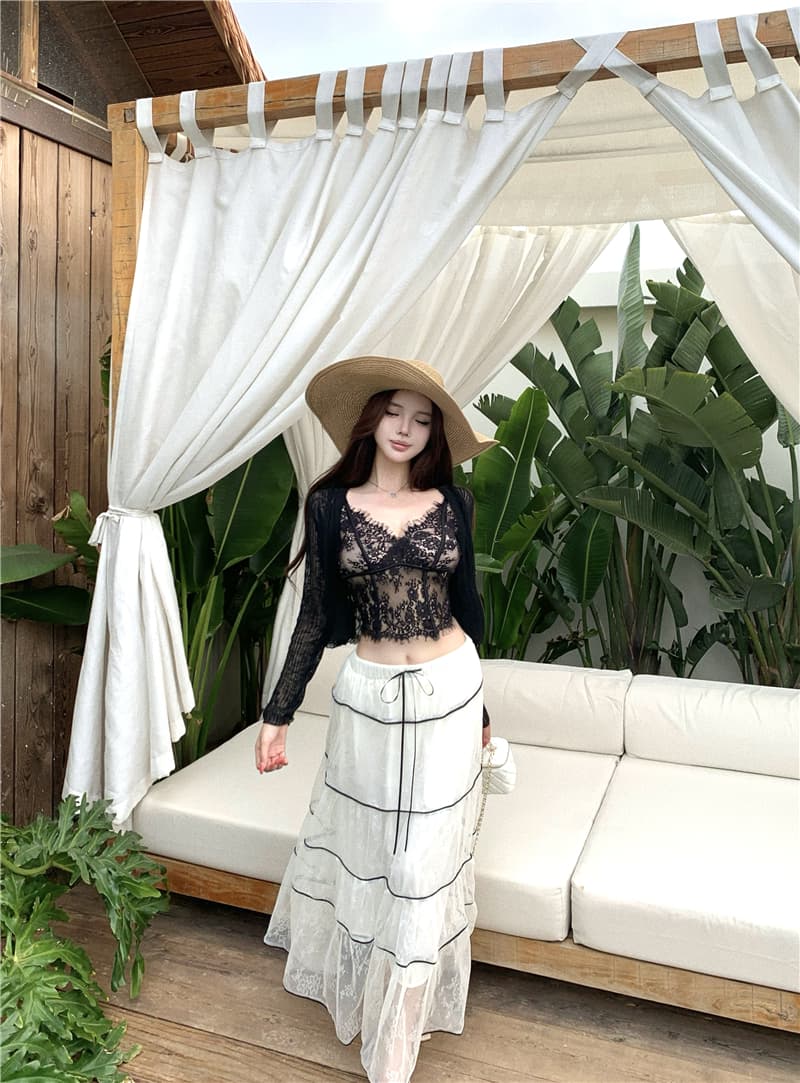 실사 검정색 섹시함 레이스 슬립 패션 디자인 레이스 반신 스커트 자외선 차단 세트 이미지 3