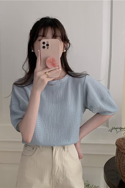 실사 새로운 한 부서 미니멀리즘 거품 소매 셔츠 질감 센스 긍정적 인 어깨 반팔 t 이미지 5