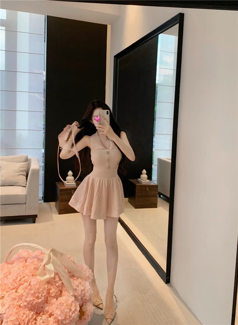 실사 매춘부 드레스 폴로 칼라 허리 수축 퍼프 스커트 얼음 실크 미니 스커트 이미지 3