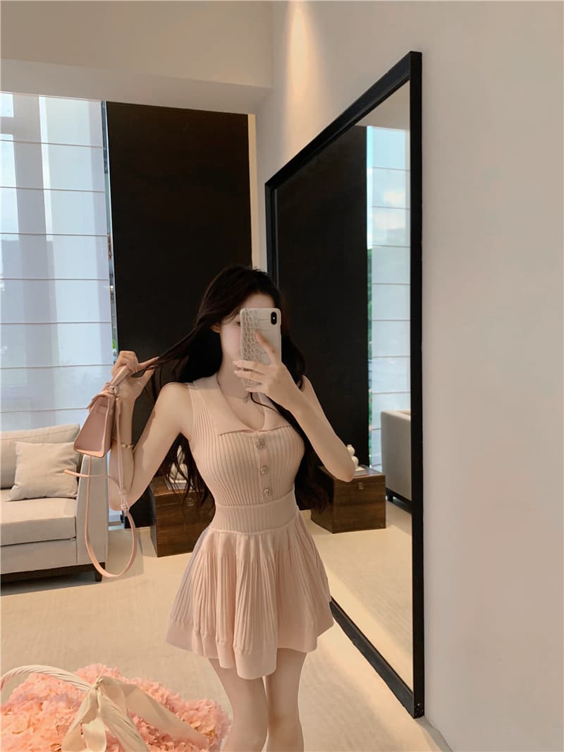 실사 매춘부 드레스 폴로 칼라 허리 수축 퍼프 스커트 얼음 실크 미니 스커트 상세 이미지 3
