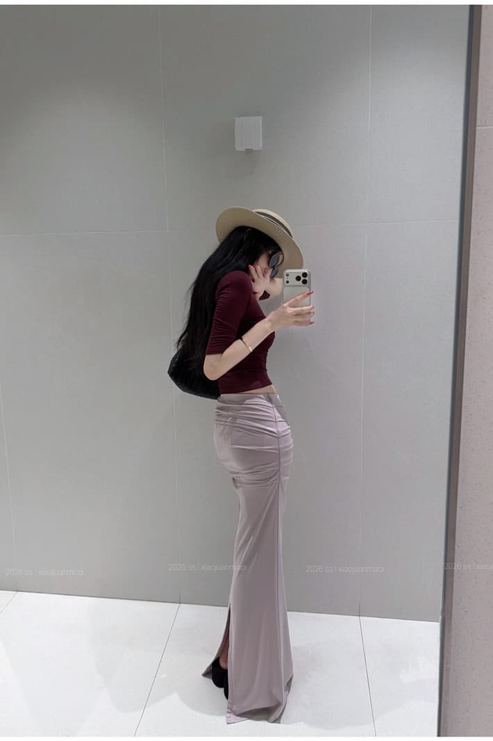 실사 프랑스식 순수한 욕망 세트 자매 센스 V넥 반팔 롱 스커트 몸매 가꾸기 슬림해 보이는 세트 이미지 5