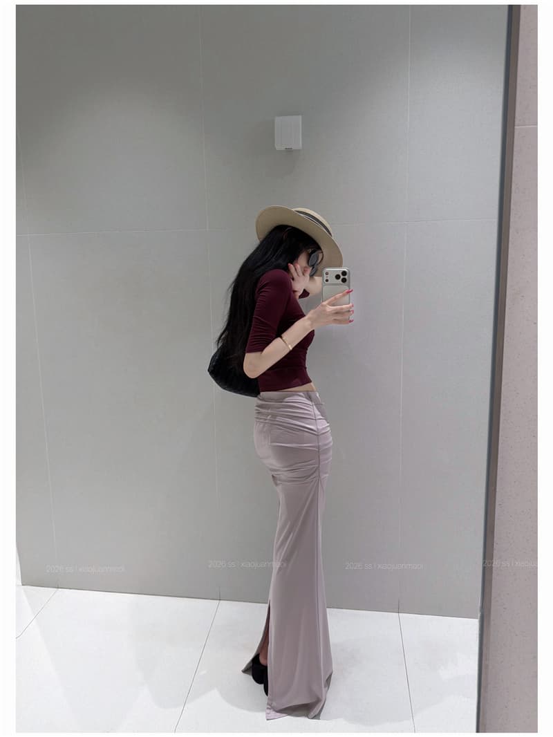 실사 프랑스식 순수한 욕망 세트 자매 센스 V넥 반팔 롱 스커트 몸매 가꾸기 슬림해 보이는 세트 상세 이미지 5