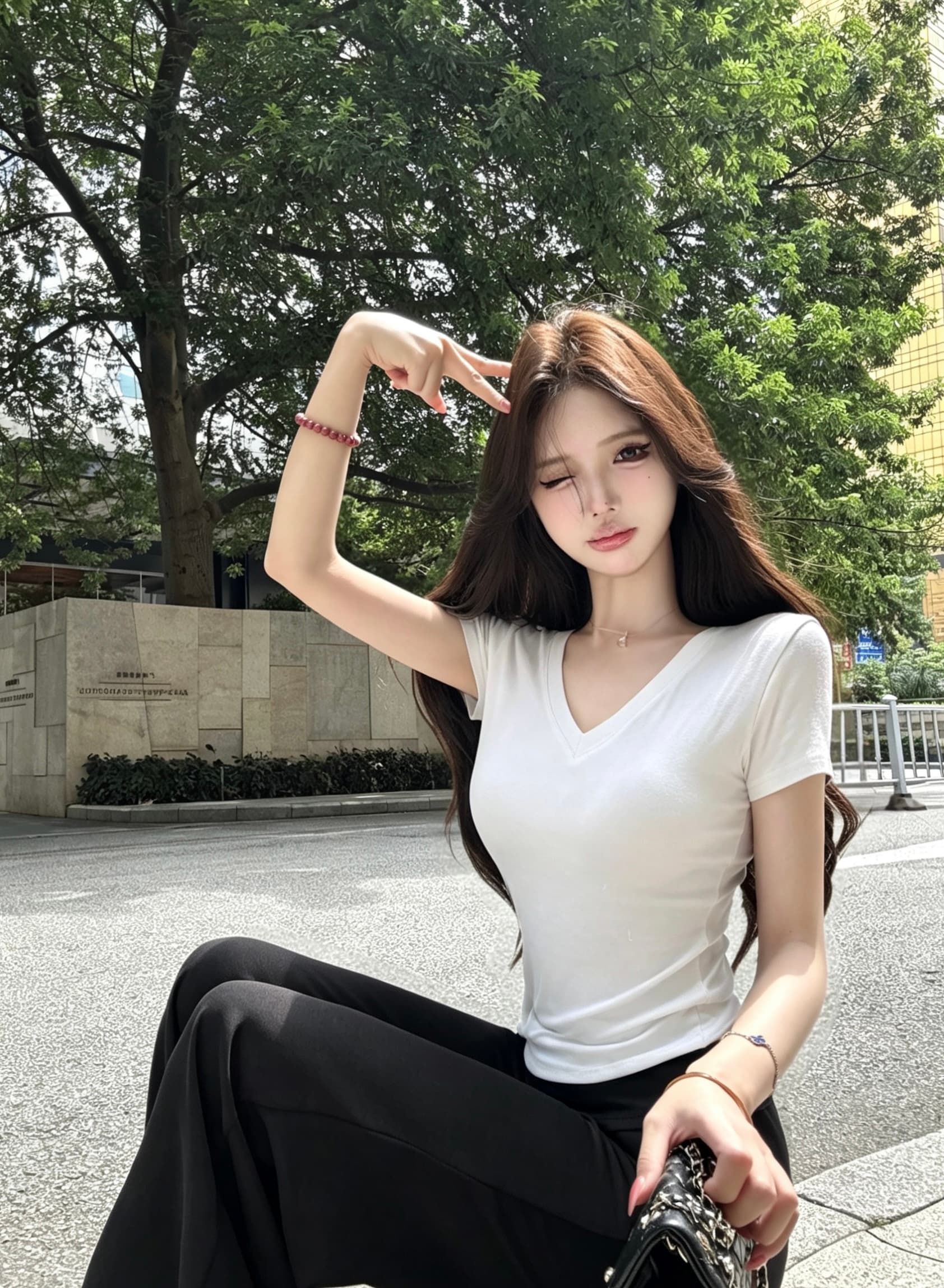 실사 순수한 욕망 산소 티셔츠 반팔 맨위 슬림해 보이는 품격 부츠컷 바지 투피스 세트 이미지 3