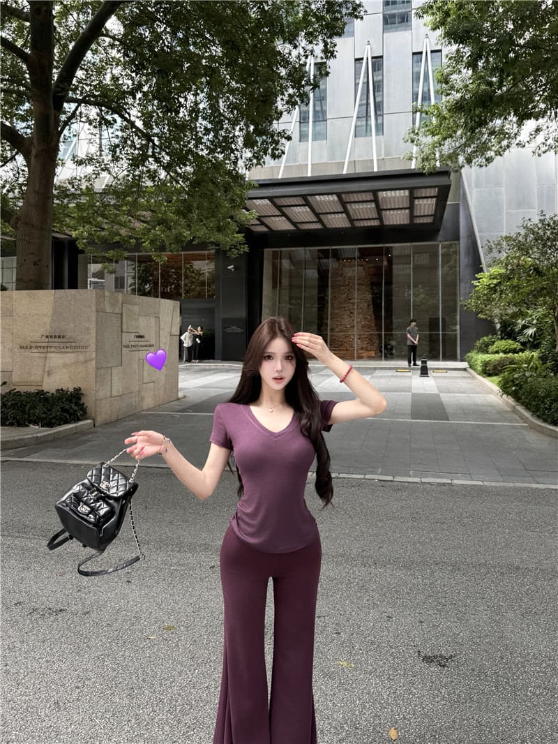 실사 순수한 욕망 산소 티셔츠 반팔 맨위 슬림해 보이는 품격 부츠컷 바지 투피스 세트 상세 이미지 2
