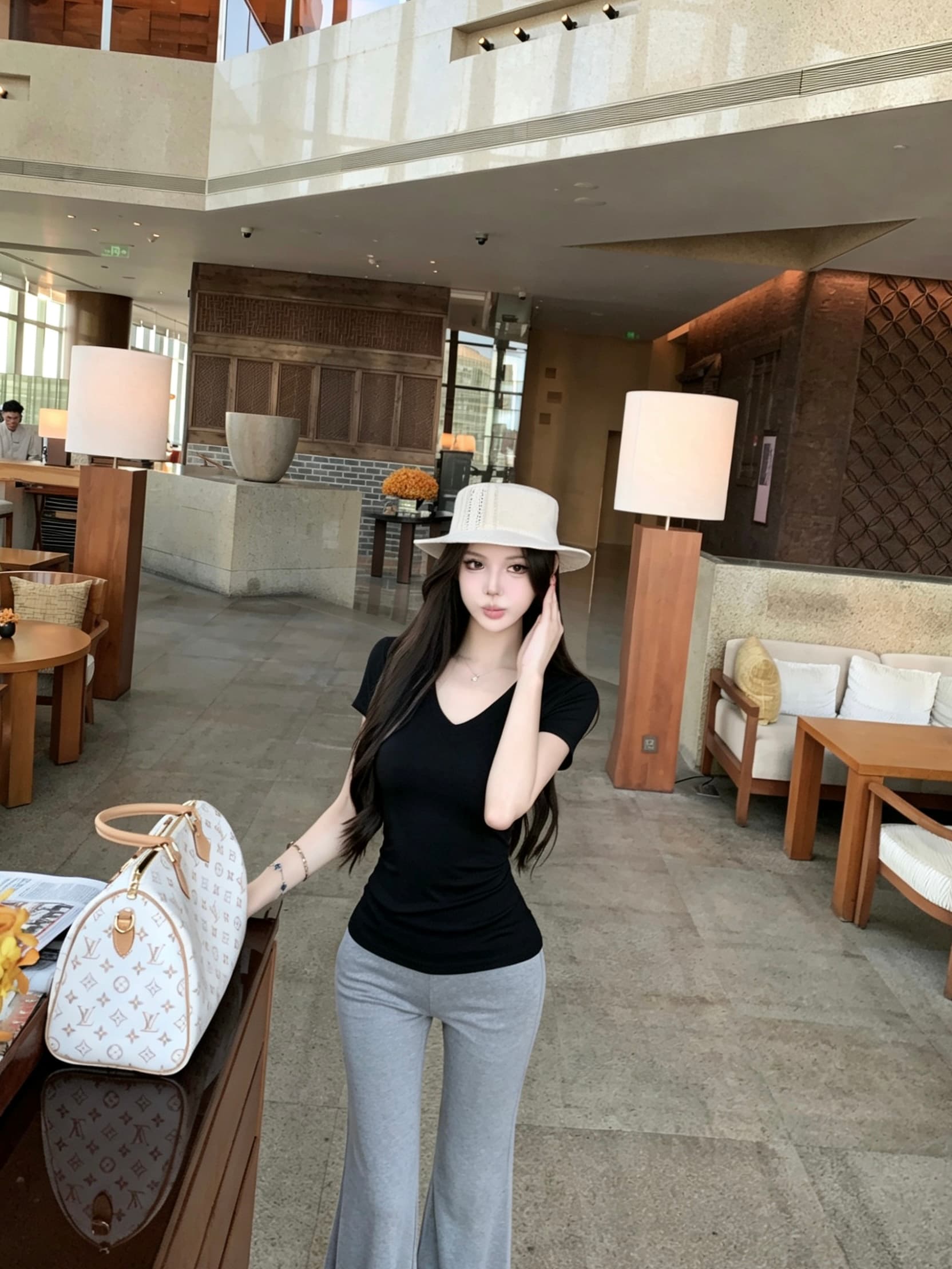 실사 순수한 욕망 산소 티셔츠 반팔 맨위 슬림해 보이는 품격 부츠컷 바지 투피스 세트 상세 이미지 32
