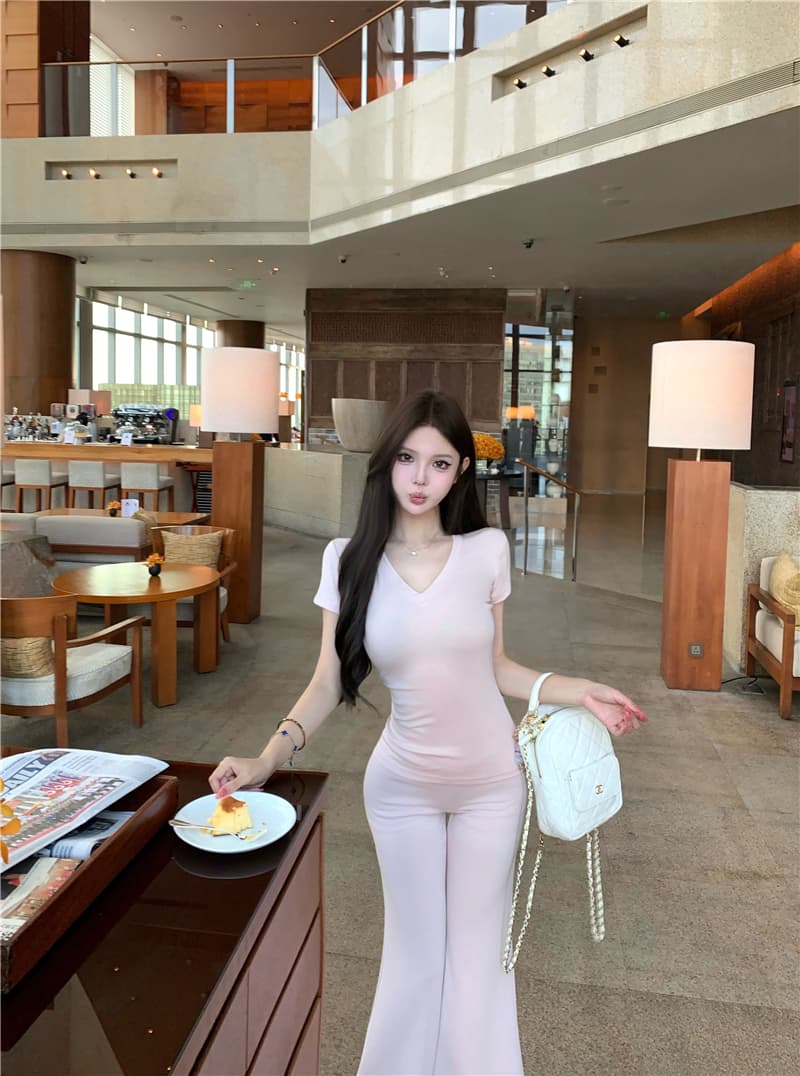 실사 순수한 욕망 산소 티셔츠 반팔 맨위 슬림해 보이는 품격 부츠컷 바지 투피스 세트 상세 이미지 33