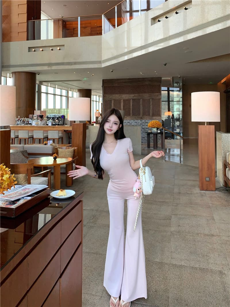 실사 순수한 욕망 산소 티셔츠 반팔 맨위 슬림해 보이는 품격 부츠컷 바지 투피스 세트 상세 이미지 34