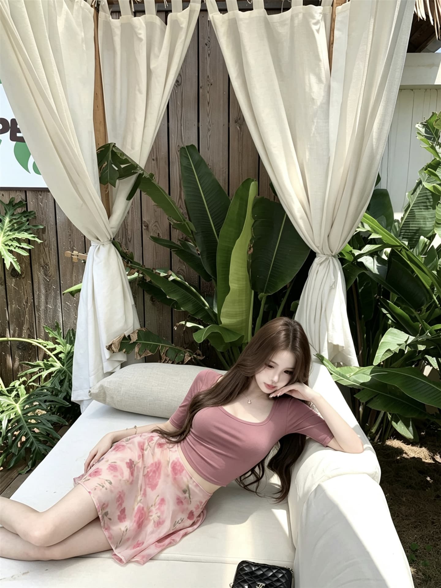 실사 프랑스식 품격 핑크색 u 칼라 중간 소매 티셔츠 프린트 하이웨이스트 슬림해 보이는 한 마디 반 스커트 상세 이미지 5