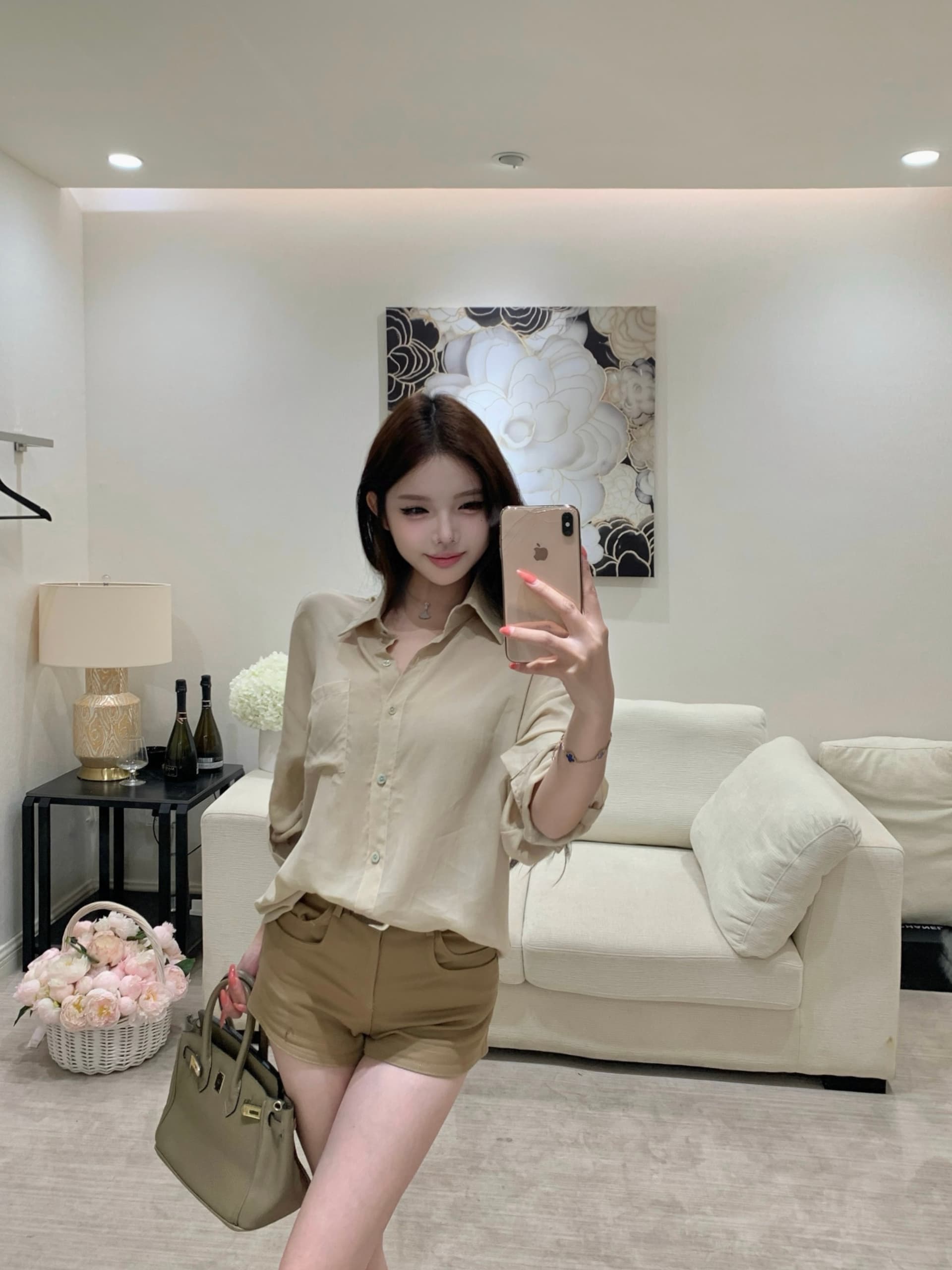 실사 프랑스식 오래된 돈 바람 세트 레이스 조각 얇은 스타일 자외선 차단 셔츠 품격 데님 반바지 상세 이미지 15