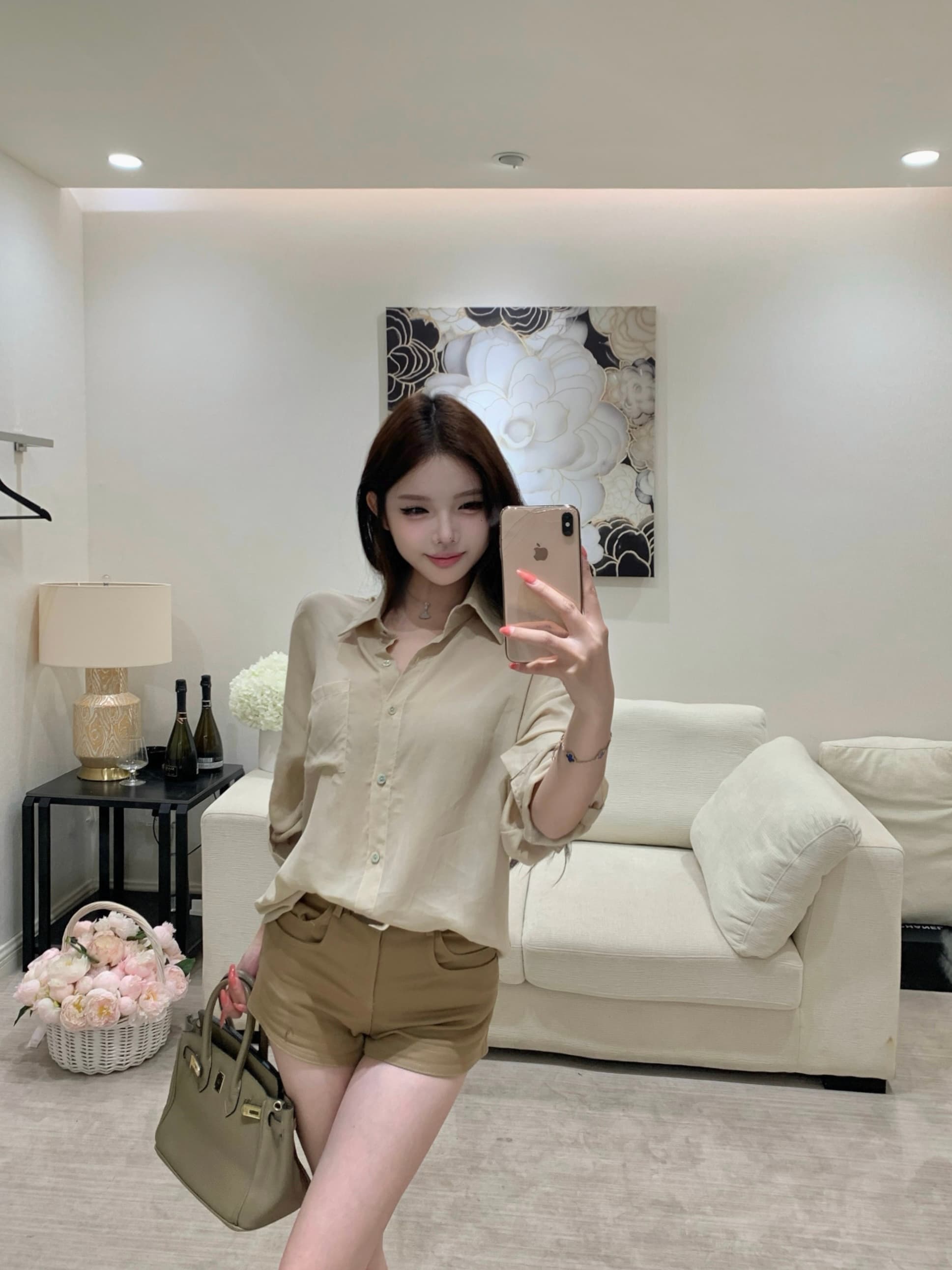 실사 프랑스식 오래된 돈 바람 세트 레이스 조각 얇은 스타일 자외선 차단 셔츠 품격 데님 반바지 상세 이미지 15