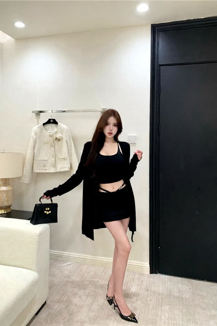 실사 이른 가을 감기 제한 구역 느슨함 센스 3종 세트 느긋한 재킷 다용도 조끼 섹시함 미니 스커트 이미지 5