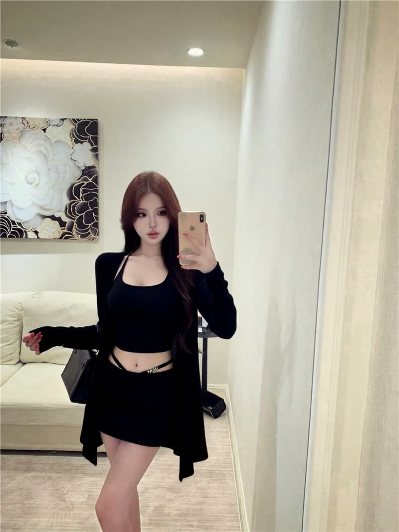 실사 이른 가을 감기 제한 구역 느슨함 센스 3종 세트 느긋한 재킷 다용도 조끼 섹시함 미니 스커트 상세 이미지 1