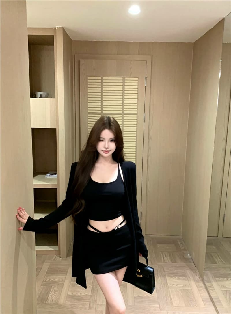 실사 이른 가을 감기 제한 구역 느슨함 센스 3종 세트 느긋한 재킷 다용도 조끼 섹시함 미니 스커트 상세 이미지 2