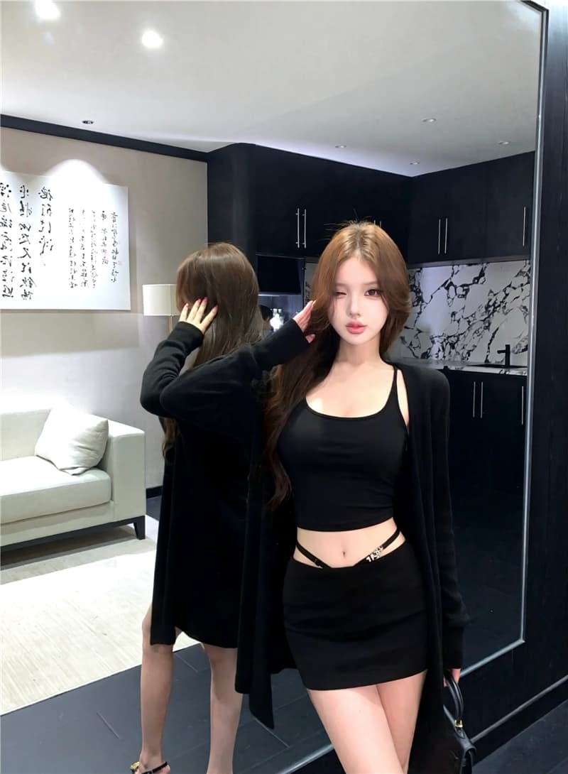 실사 이른 가을 감기 제한 구역 느슨함 센스 3종 세트 느긋한 재킷 다용도 조끼 섹시함 미니 스커트 상세 이미지 3