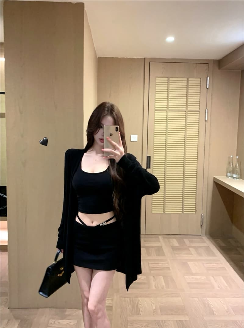 실사 이른 가을 감기 제한 구역 느슨함 센스 3종 세트 느긋한 재킷 다용도 조끼 섹시함 미니 스커트 상세 이미지 5