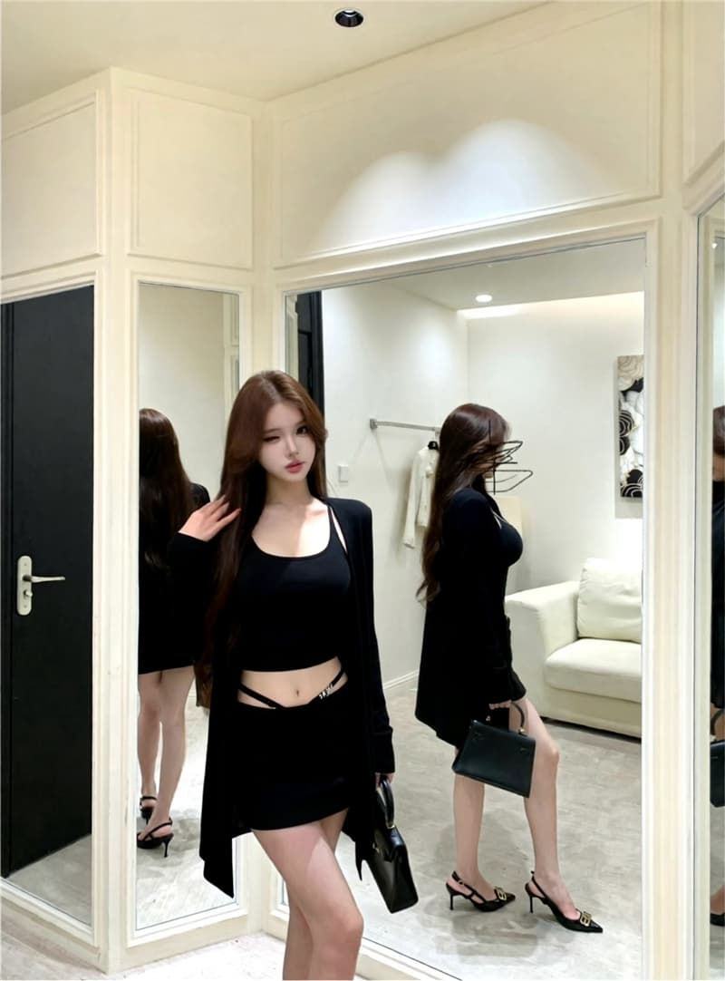 실사 이른 가을 감기 제한 구역 느슨함 센스 3종 세트 느긋한 재킷 다용도 조끼 섹시함 미니 스커트 상세 이미지 7
