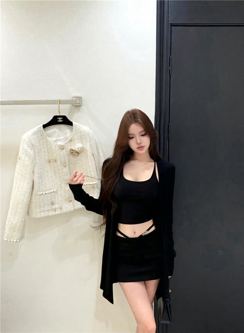 실사 이른 가을 감기 제한 구역 느슨함 센스 3종 세트 느긋한 재킷 다용도 조끼 섹시함 미니 스커트 상세 이미지 10
