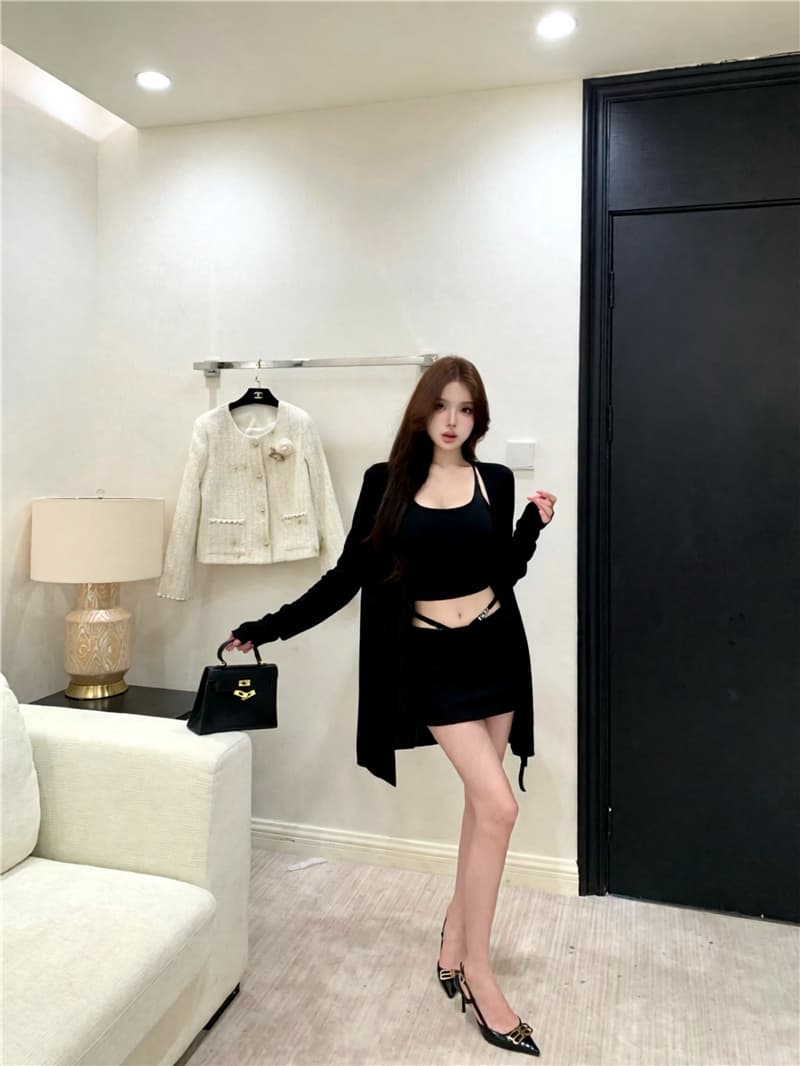 실사 이른 가을 감기 제한 구역 느슨함 센스 3종 세트 느긋한 재킷 다용도 조끼 섹시함 미니 스커트 상세 이미지 11