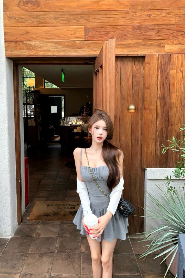 실사 이른 가을 사랑 포괄적 인 작은 흰색 꽃 V넥 레이스 슬립 드레스 드레스 부드럽다 기초 부드러운 느긋한 오픈 가디건 이미지 5