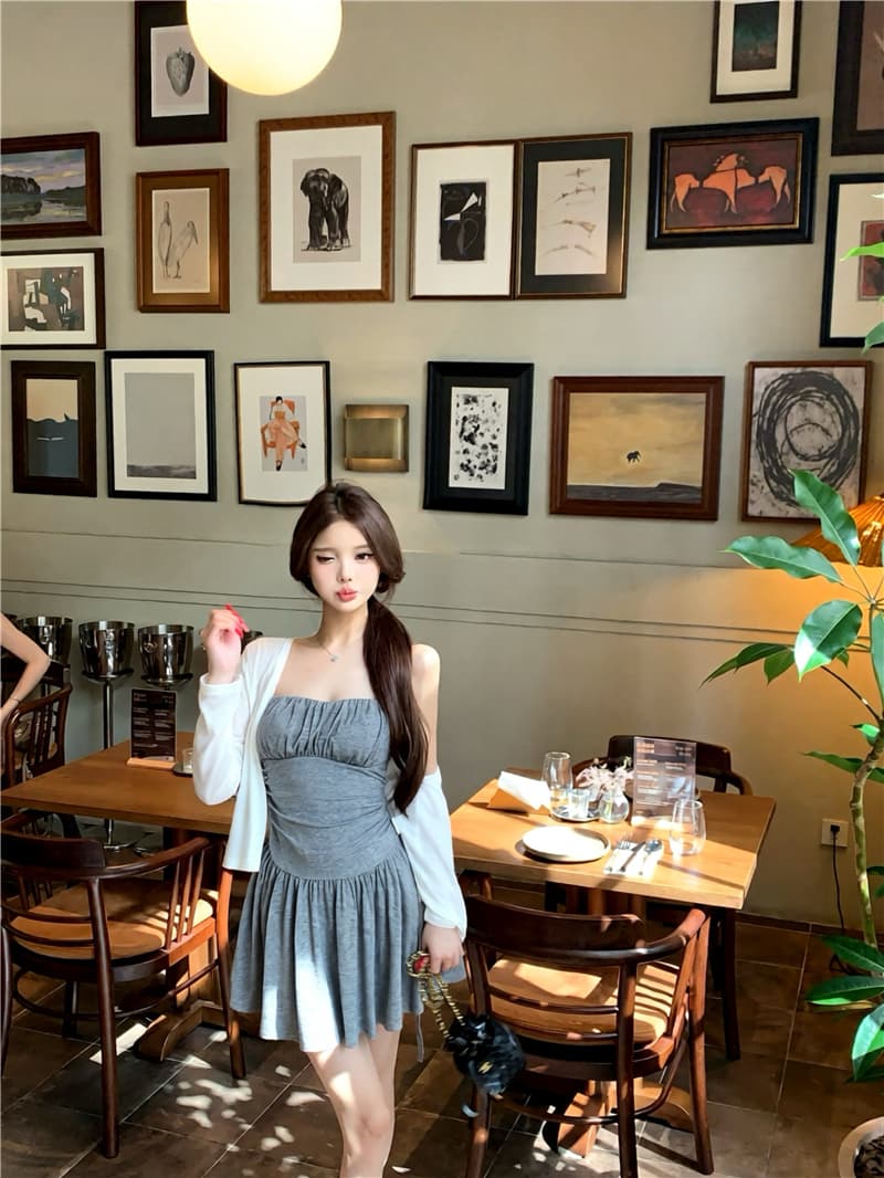실사 이른 가을 사랑 포괄적 인 작은 흰색 꽃 V넥 레이스 슬립 드레스 드레스 부드럽다 기초 부드러운 느긋한 오픈 가디건 상세 이미지 9