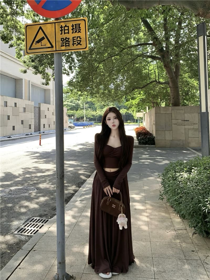 실사 이른 가을 라이 경기 서울 비틀림 슬립 힙 칼라 오픈 가디건 패치워크 반신 스커트 3종 세트 상세 이미지 13