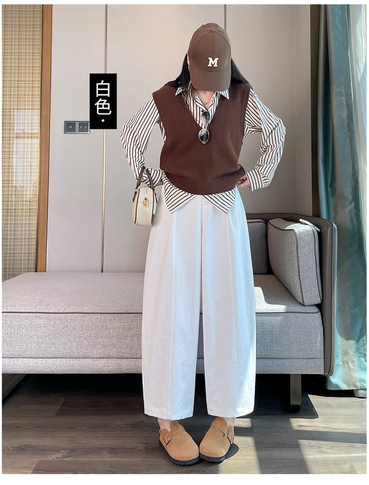 실사 가을 다용도 화이트 바지 면 100% 도루 가을 두부 바지 여성 9 포인트 루즈핏 넓은 다리 느긋한 캐주얼 바지 상세 이미지 19
