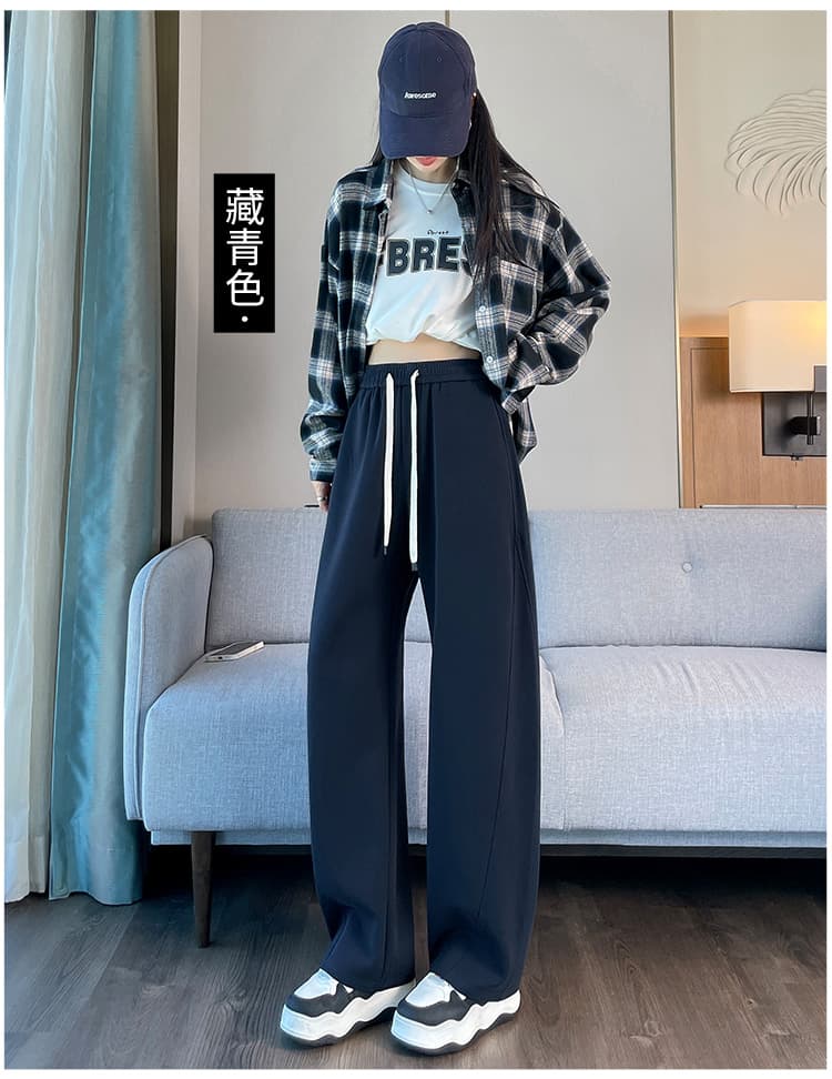 실사 운동 와이드 레깅스 바지 가을 하이웨이스트 캐주얼 바지 루즈핏 다용도 도루 센스 털이 있고 두꺼운 스트레이트 웨이 바지 상세 이미지 16