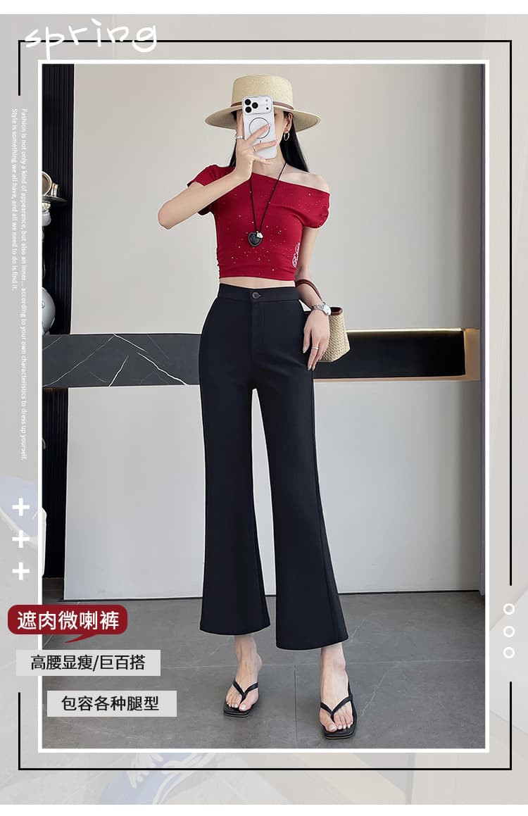실사 검정색 플레어 바지 여름 새로운 오래된 돈 바람 도루 가을 센스 부츠컷 바지 여름 캐주얼 호스 슈 슬랙스 상세 이미지 1