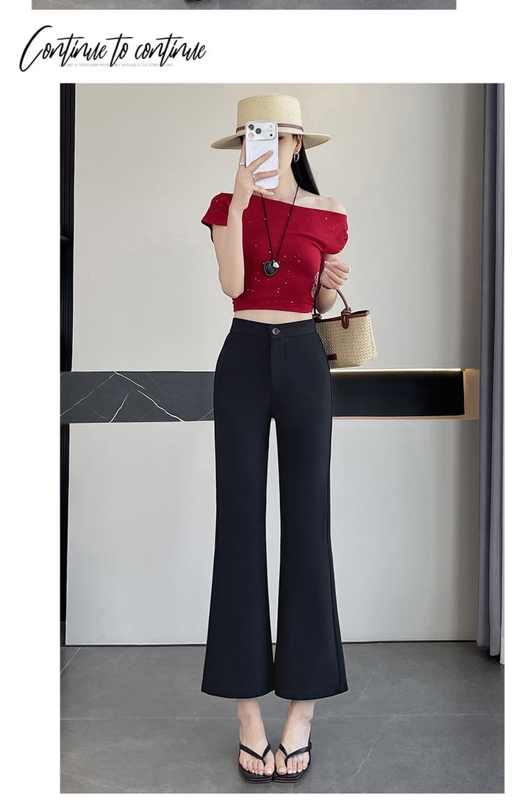 실사 검정색 플레어 바지 여름 새로운 오래된 돈 바람 도루 가을 센스 부츠컷 바지 여름 캐주얼 호스 슈 슬랙스 상세 이미지 18