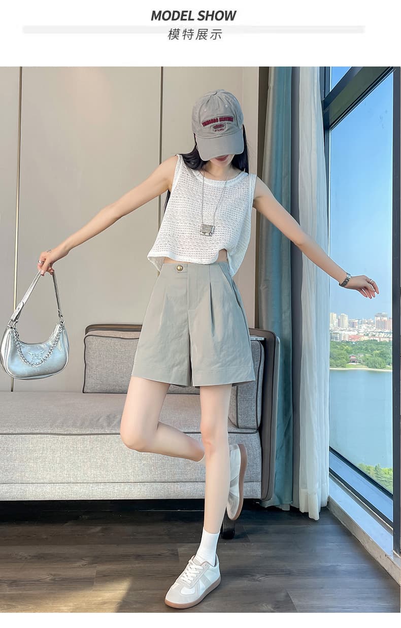 실사 새로운 한 마디 반바지 여성 여름 얇은 스타일 캐주얼 루즈핏 오부 바지 하이웨이스트 슬림해 보이는 다용도 정장 반바지 상세 이미지 23