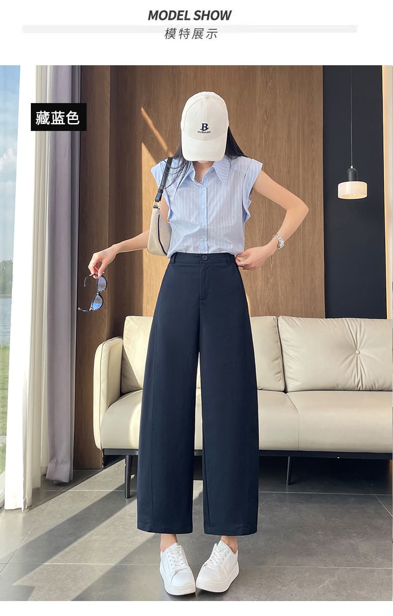 실사 새로운 바다 소금 종이 바지 와이드 레깅스 바지 여름 얇은 스타일 8 점 9부 바지 루즈핏 슬림해 보이는 캐주얼 스트레이트 팬츠 상세 이미지 22
