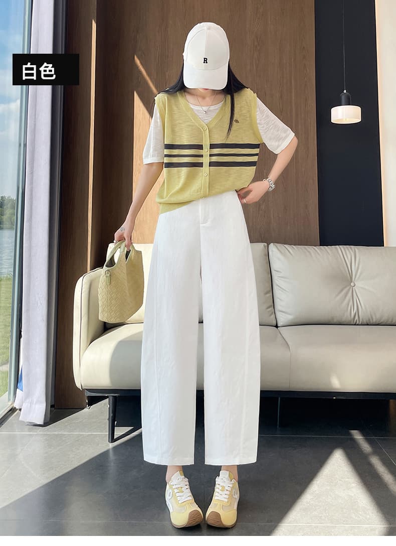 실사 새로운 바다 소금 종이 바지 와이드 레깅스 바지 여름 얇은 스타일 8 점 9부 바지 루즈핏 슬림해 보이는 캐주얼 스트레이트 팬츠 상세 이미지 26