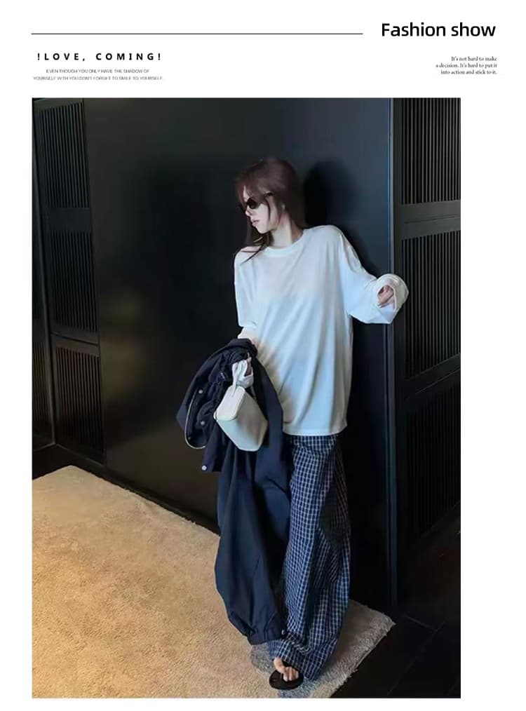 섬 버블 면 체크무늬 바지 마이크로 주름 질감 센스 루즈핏 슬림해 보이는 낫 캐주얼 긴 바지 여성 여름 품격 새로운 상세 이미지 17