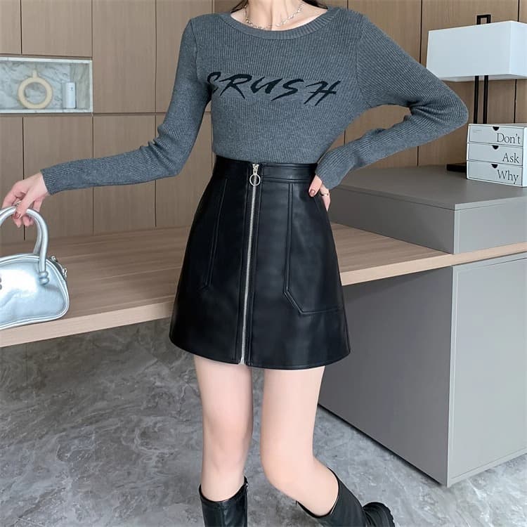 실사 하나 슬라이스 반신 스커트 여성 가을 겨울 새로운 패션 PU 가죽 미니 스커트 하이웨이스트 슬림해 보이는 한 마디 타이트 스커트 타이트 스커트 상세 이미지 6