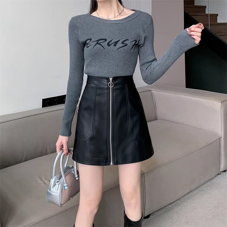 실사 하나 슬라이스 반신 스커트 여성 가을 겨울 새로운 패션 PU 가죽 미니 스커트 하이웨이스트 슬림해 보이는 한 마디 타이트 스커트 타이트 스커트 상세 이미지 8