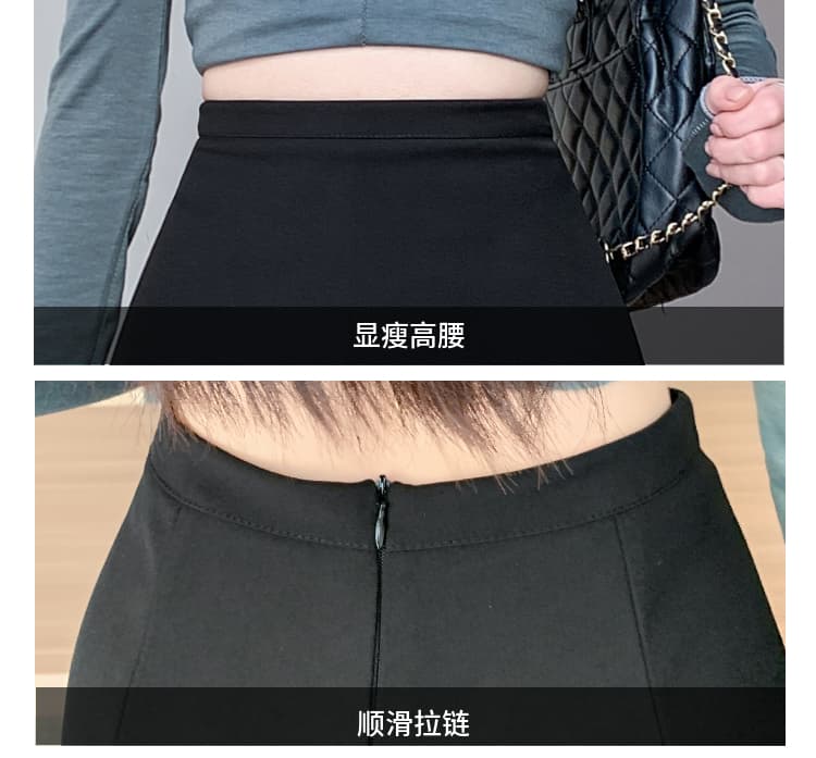 지방 mm 빅 사이즈 검정색 한 마디 트임 정장 반신 스커트 여성 가을 겨울 하이웨이스트 노출 방지 타이트 스커트 짧은 바지 여성 상세 이미지 4