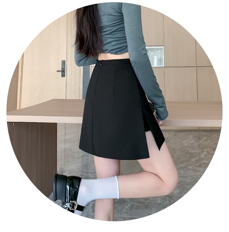 지방 mm 빅 사이즈 검정색 한 마디 트임 정장 반신 스커트 여성 가을 겨울 하이웨이스트 노출 방지 타이트 스커트 짧은 바지 여성 상세 이미지 13
