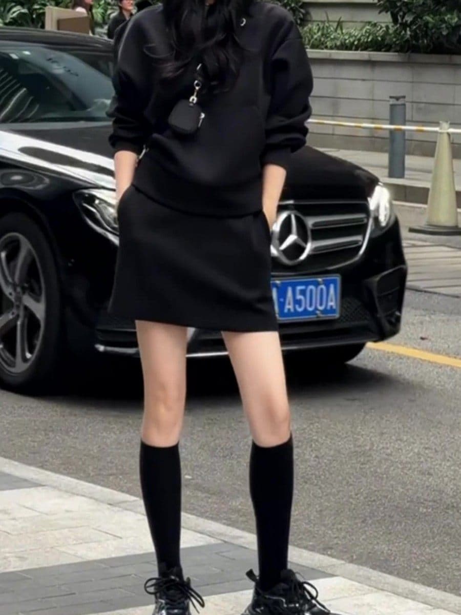 봄 가을 빅 사이즈 검정색 정장 미니 스커트 여성 2026 새로운 하이웨이스트 슬림해 보이는 주머니 품격 다용도 반신 치마 트렌디 상세 이미지 7
