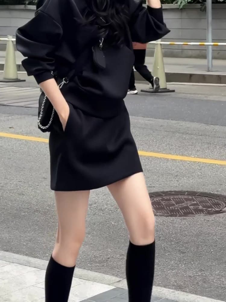 봄 가을 빅 사이즈 검정색 정장 미니 스커트 여성 2026 새로운 하이웨이스트 슬림해 보이는 주머니 품격 다용도 반신 치마 트렌디 상세 이미지 8