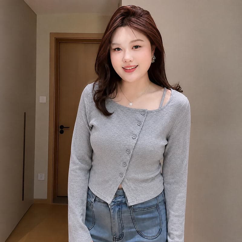 빅 사이즈 여성 의류 긴팔 티셔츠 여성 기본 셔츠 가을 새로운 지방 mm 슬림해 보이는 표지 배 불규칙 맨위 여성 이미지 5