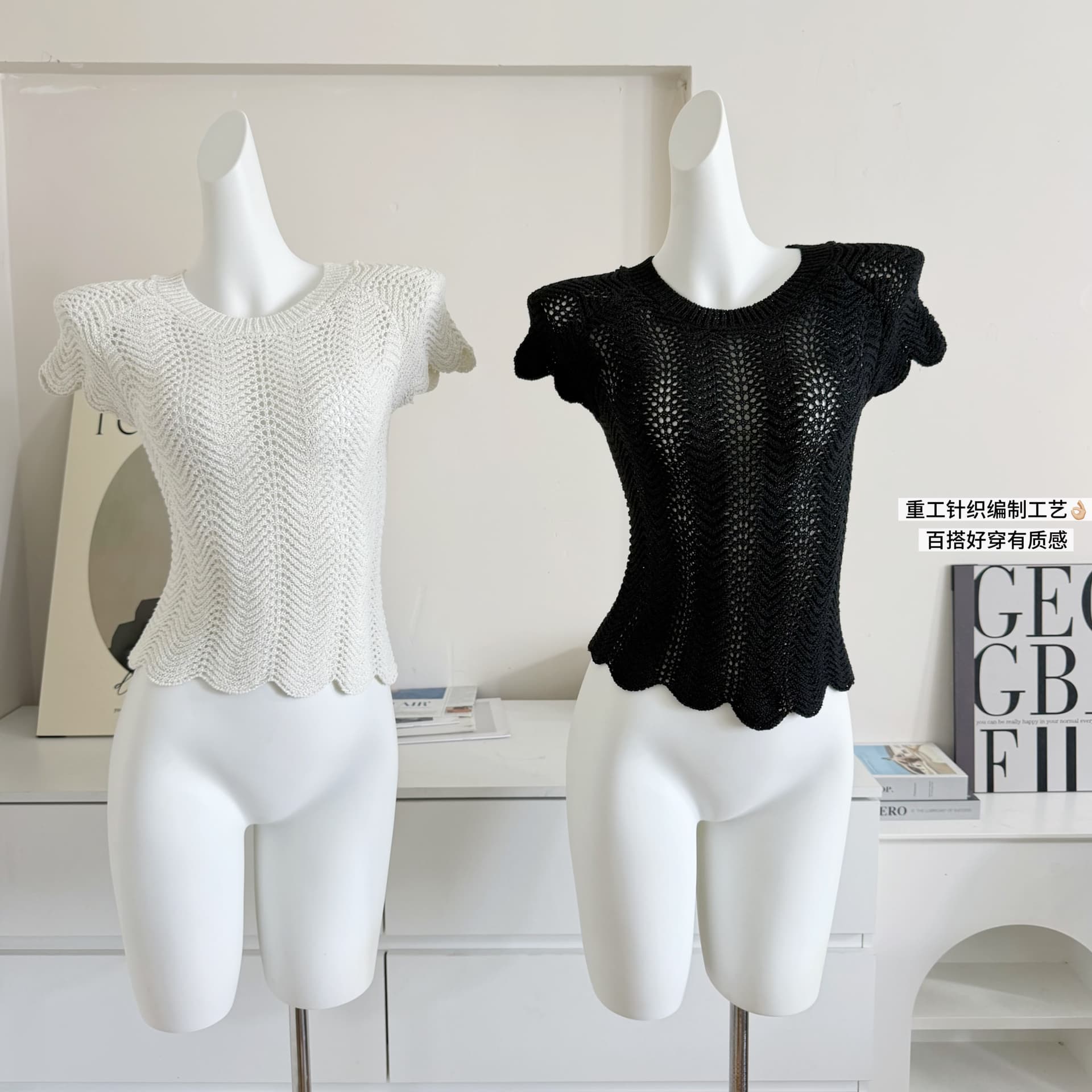 리 부드럽게 6 월 이른 봄 오리지널 서클 실 반팔 여성 패션 고유 한 Chic 물결무늬 몸매 가꾸기 니트 티셔츠 맨위 이미지 6