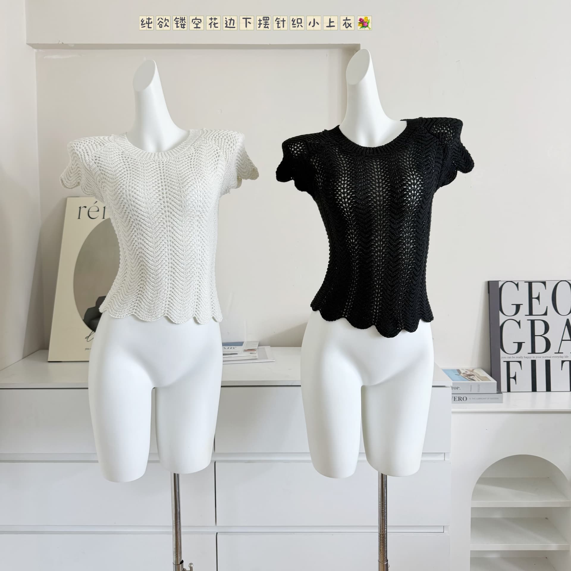 리 부드럽게 6 월 이른 봄 오리지널 서클 실 반팔 여성 패션 고유 한 Chic 물결무늬 몸매 가꾸기 니트 티셔츠 맨위 상세 이미지 1