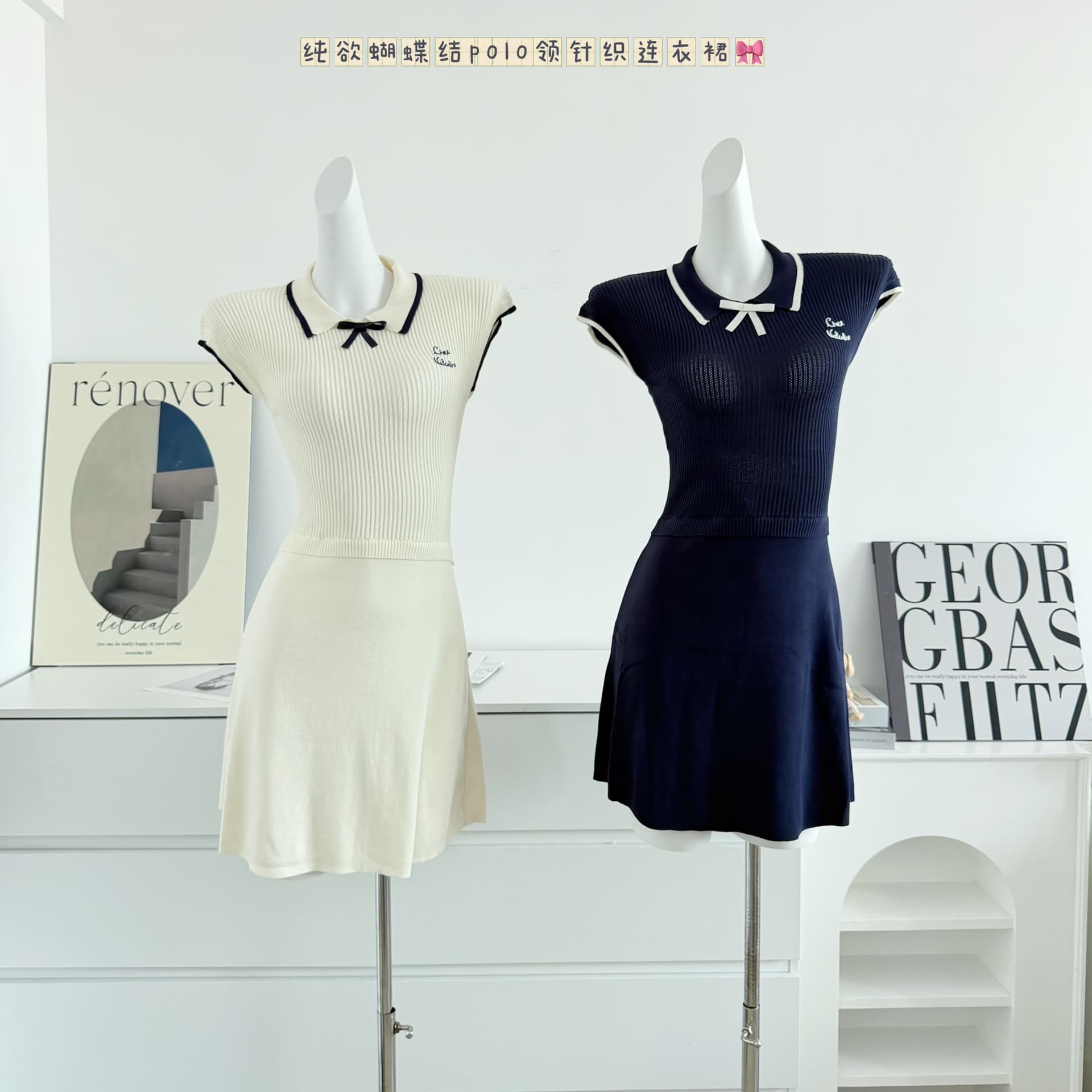 꽃 꽃 실크 니트 원피스 한 부서 화이트 배색 POLO 칼라 학원 스타일 연령 감소 반팔 드레스 상세 이미지 2