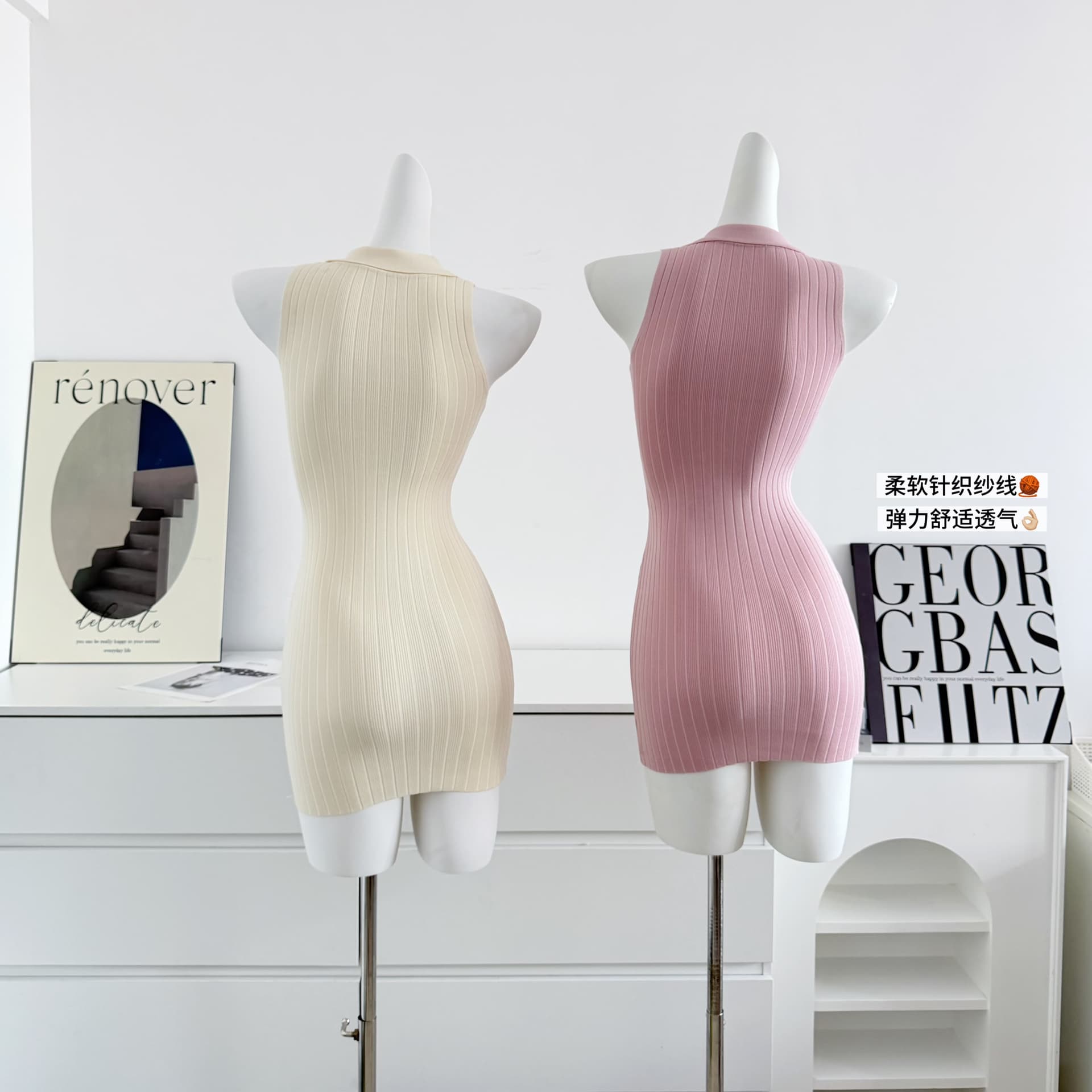 fsrt shop 딸기 소프트 캔디 핑크색 폴로 칼라 민소매 조끼 여성 드레스 여름 타이트 스커트 천천히 여단 치마 상세 이미지 5